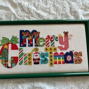 Festive Merry Christmas Cross-Stitch Wall Art